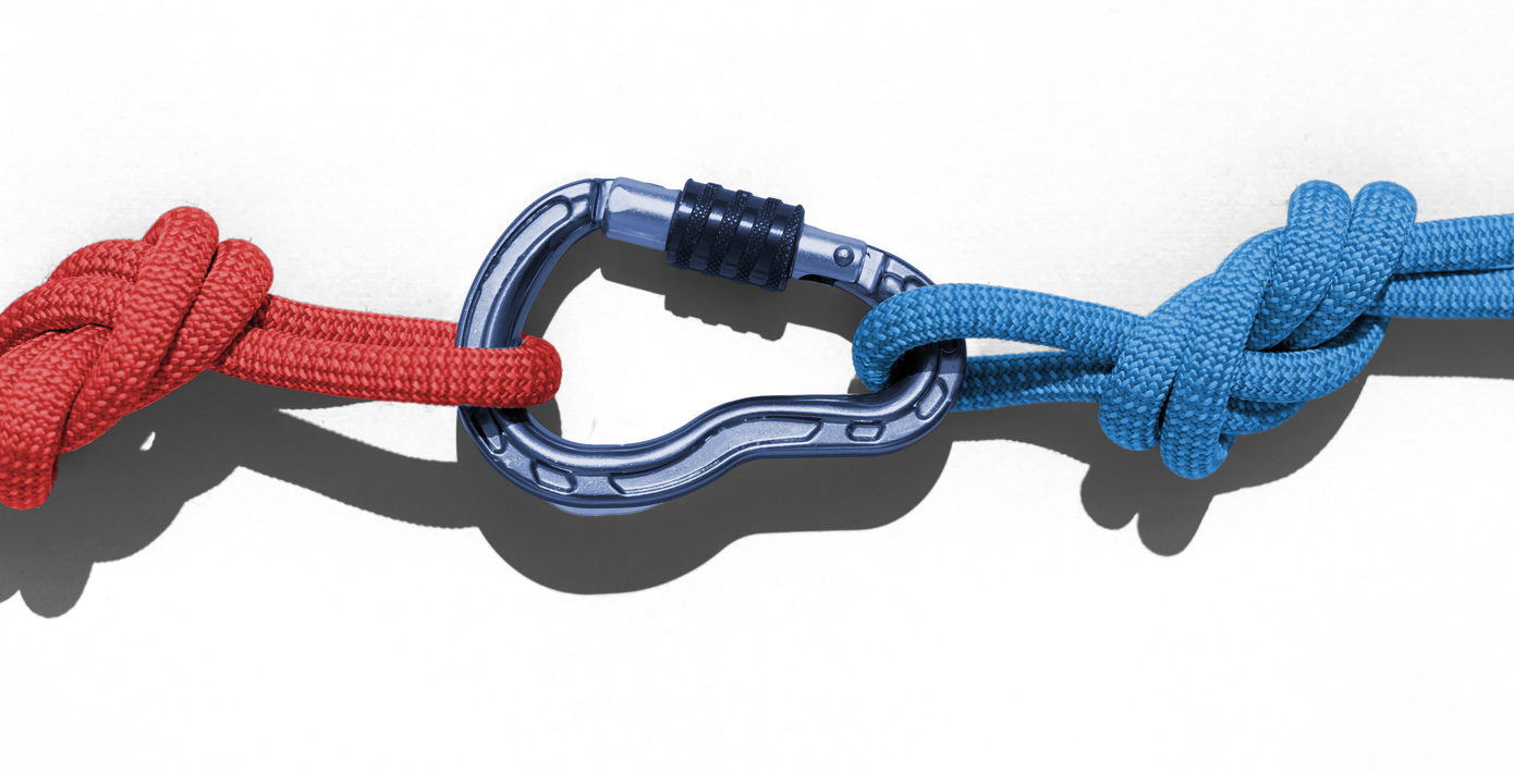 Karabinerhaken der die Starke Allianz symbolisiert