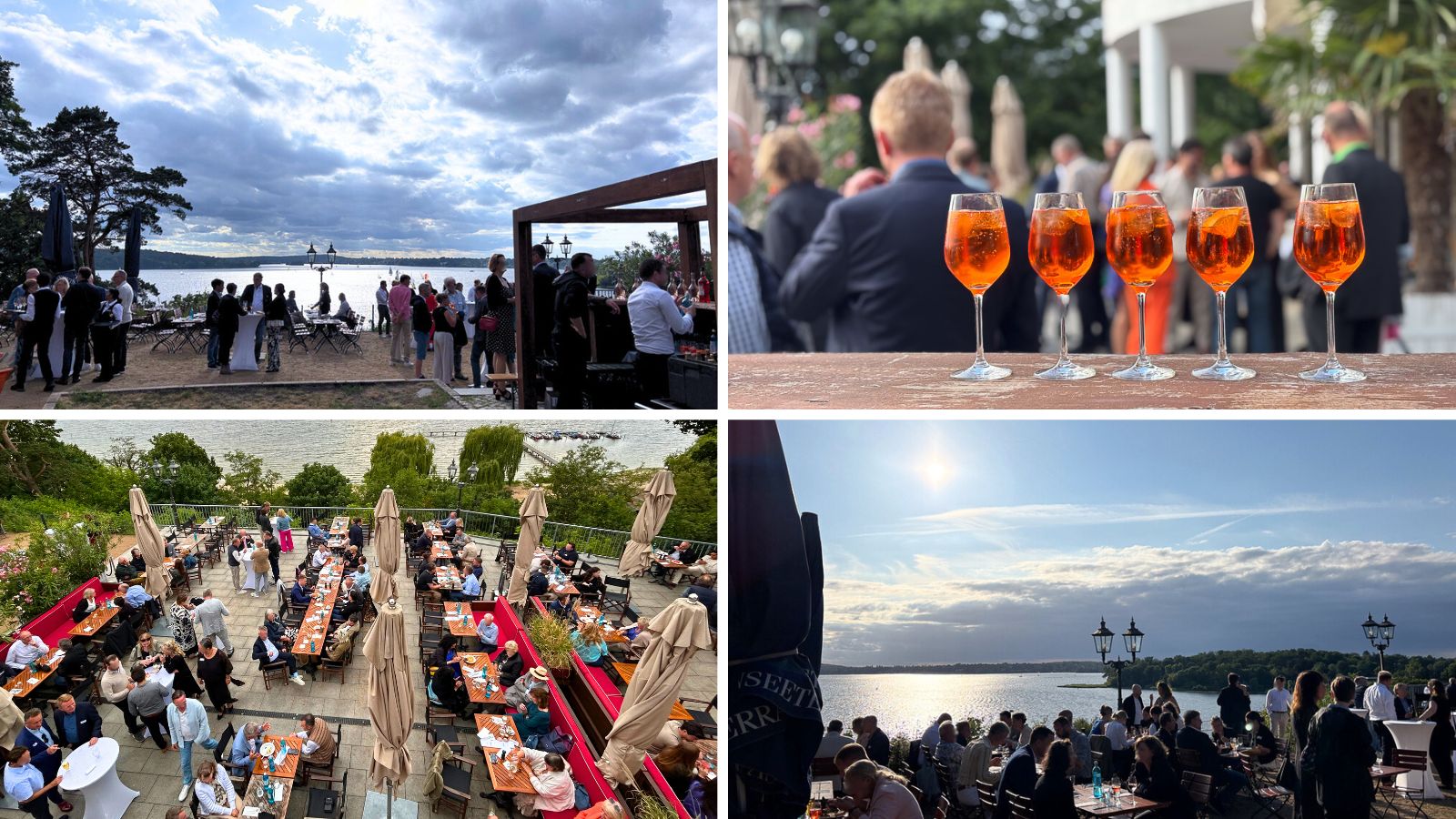 Geselliges Ambiente am Wasser: Cocktails, Veranstaltungen und schöne Ausblicke in der Natur.