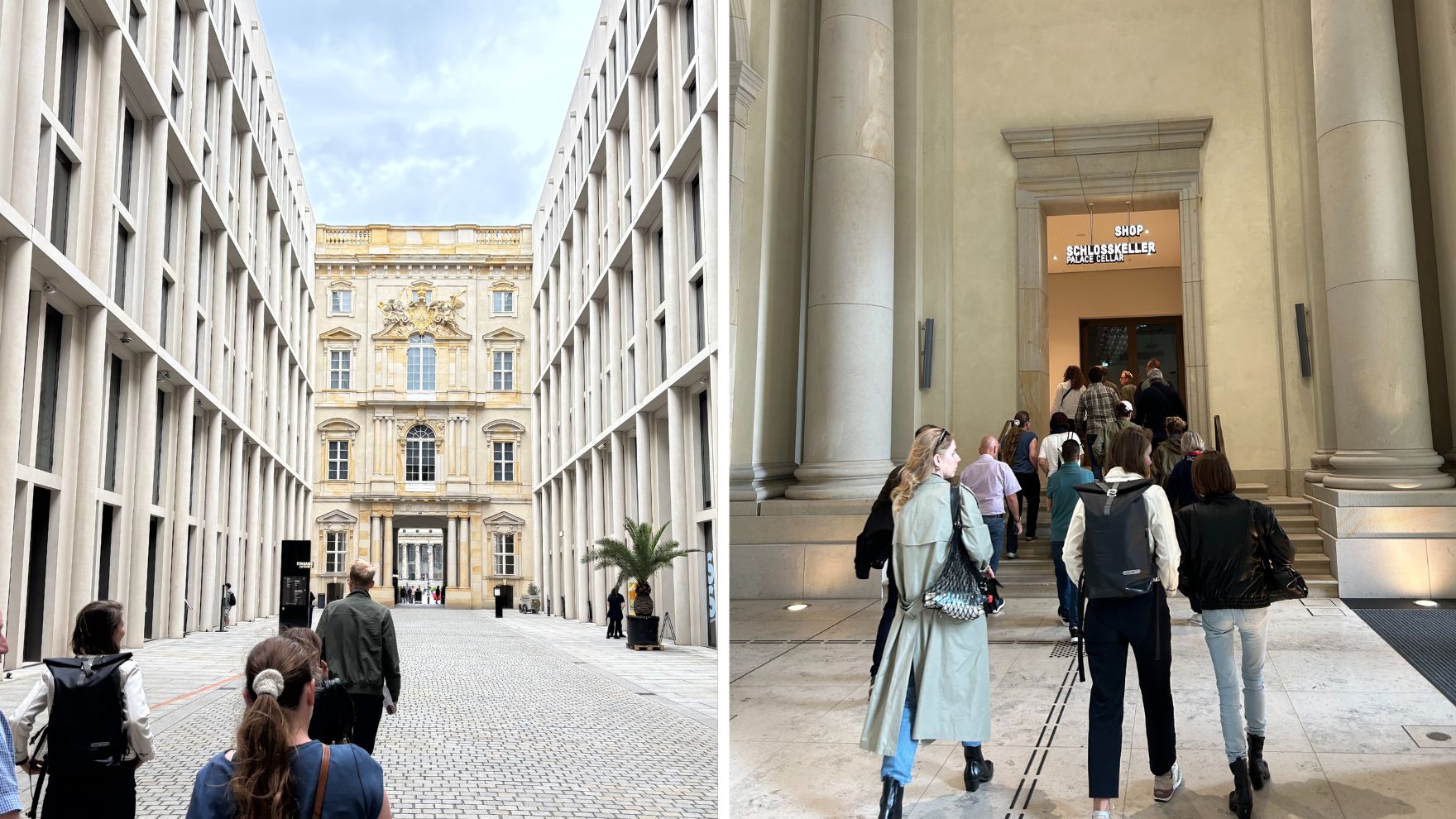 Besucher betreten beeindruckendes Museum mit moderner Architektur und historischem Flair.
