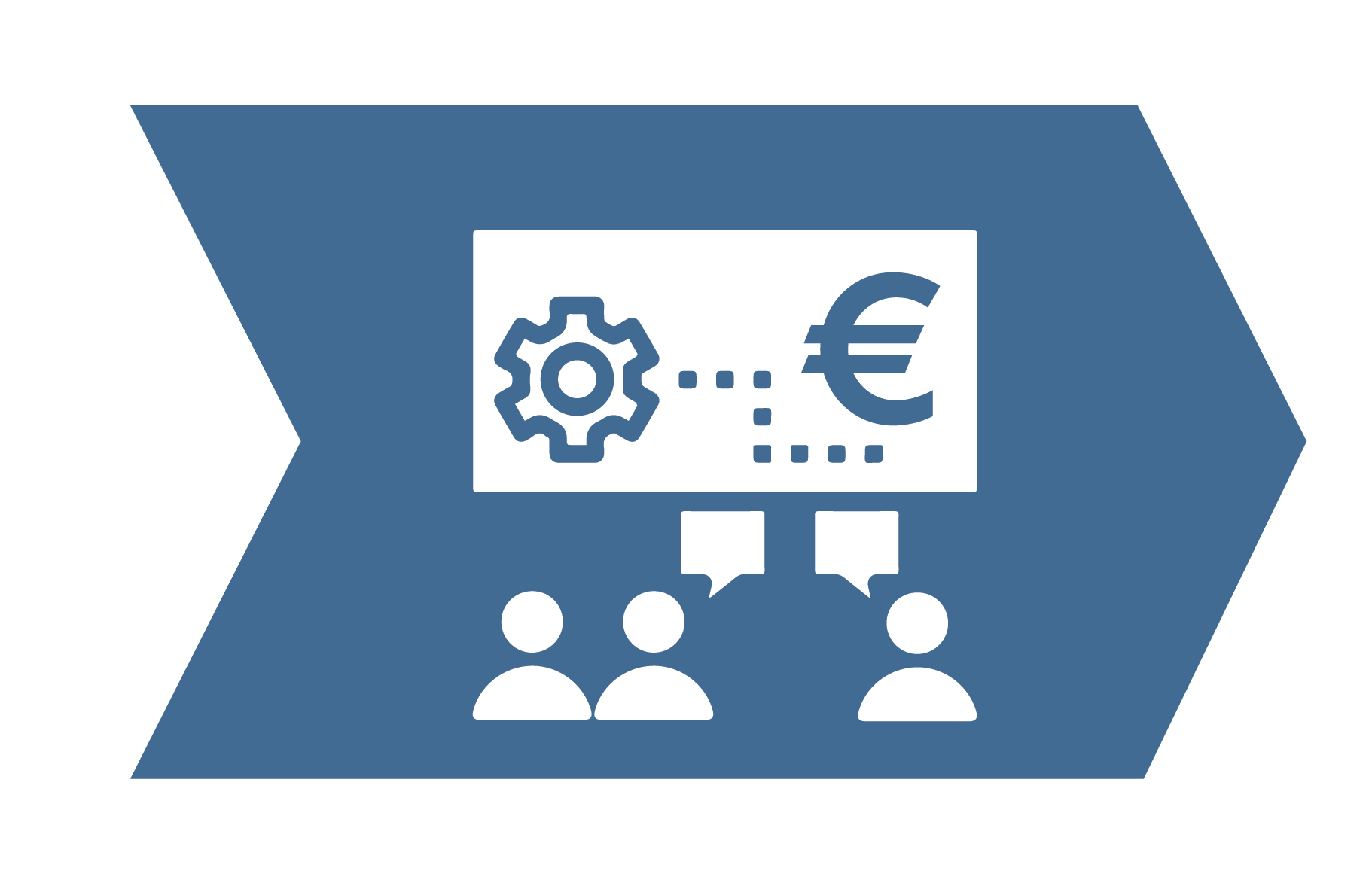 Symbolische Darstellung von Zusammenarbeit, Technik und Geld in einem grafischen Design.