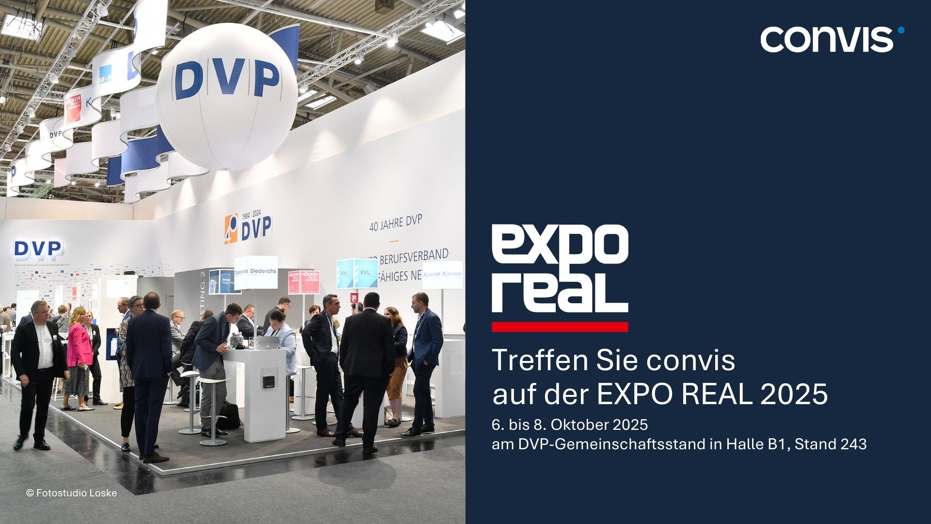convis auf der EXPO REAL 2025, DVP-Gemeinschaftsstand, Halle B1, Stand 243.
