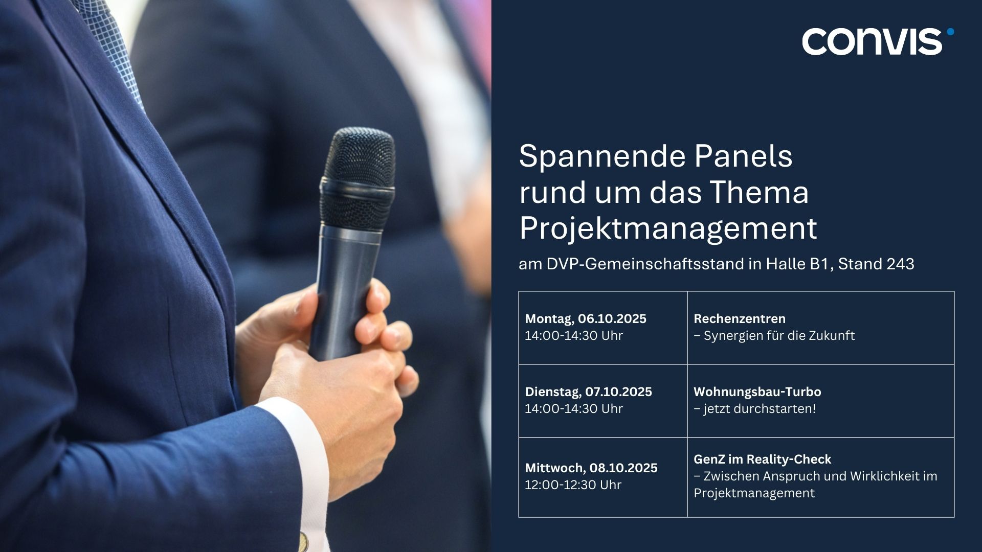 Panel-Diskussionen zum Thema Projektmanagement am Convis-Stand auf der DVP-Veranstaltung.