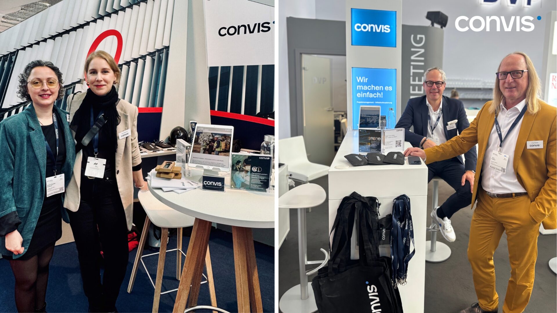 Mitarbeiter von Convis präsentieren Produkte und Dienstleistungen auf einer Messe.