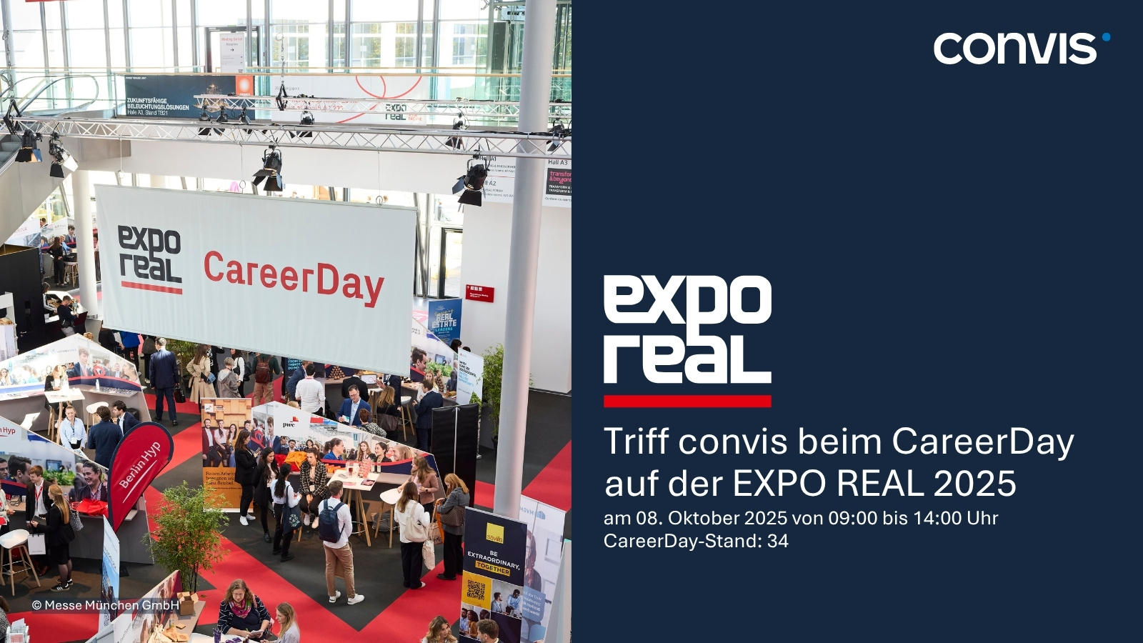 "Besuche den Convis-Stand auf dem CareerDay der EXPO REAL 2025 in München."