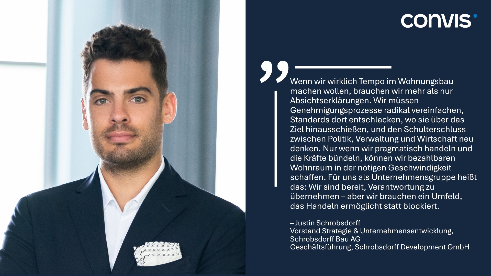 Justin Schrobsdorff spricht über Herausforderungen im Wohnungsbau und die Notwendigkeit von Verantwortung.