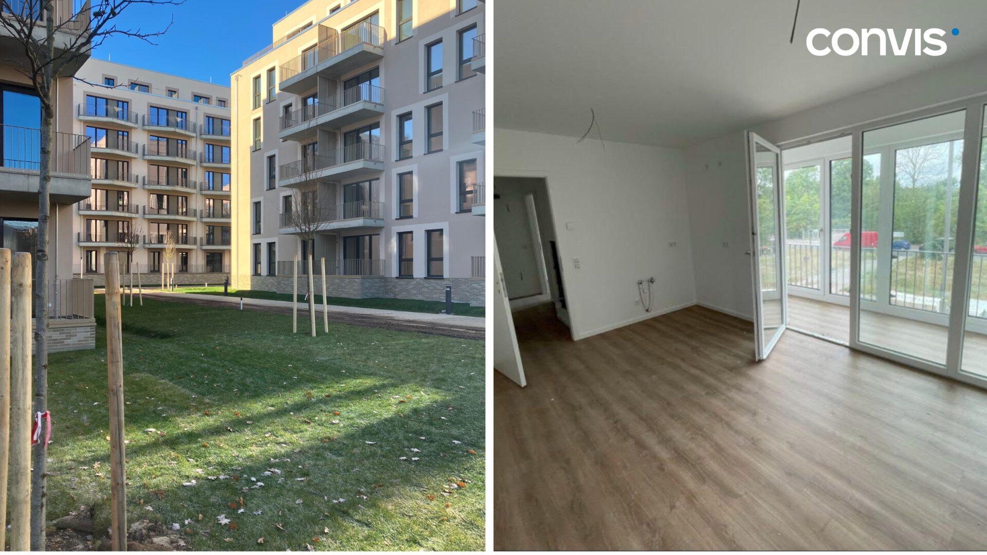 Moderne Wohnanlage mit gepflegtem Garten und lichtdurchflutetem Innenraum.