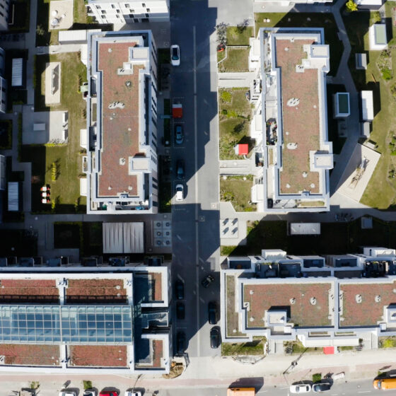 Blick von oben auf Gebäude vom Quartier Waterkant