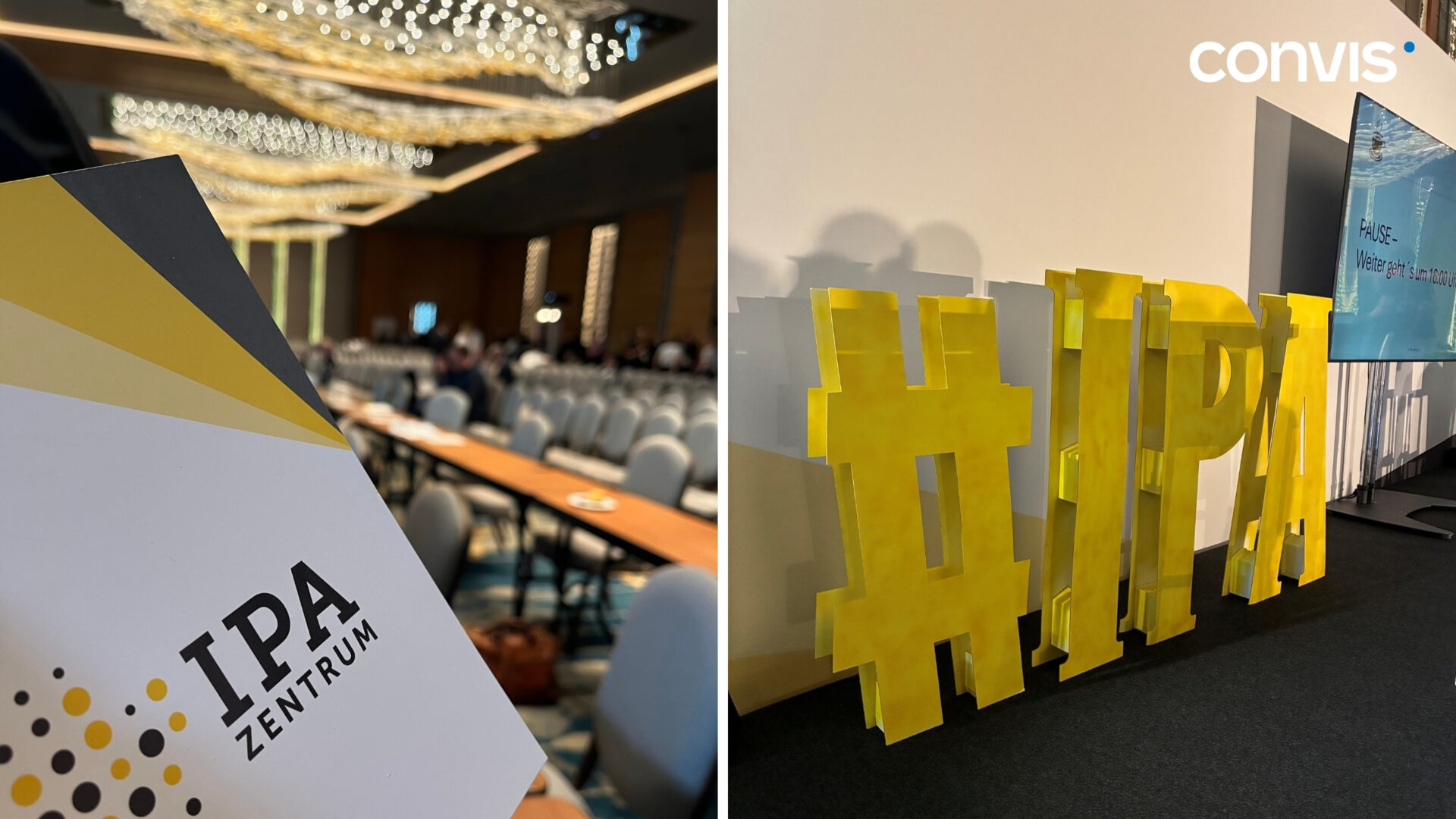 Blick auf das IPA Zentrum mit #IPA-Dekoration und Konferenzraum im Hintergrund.