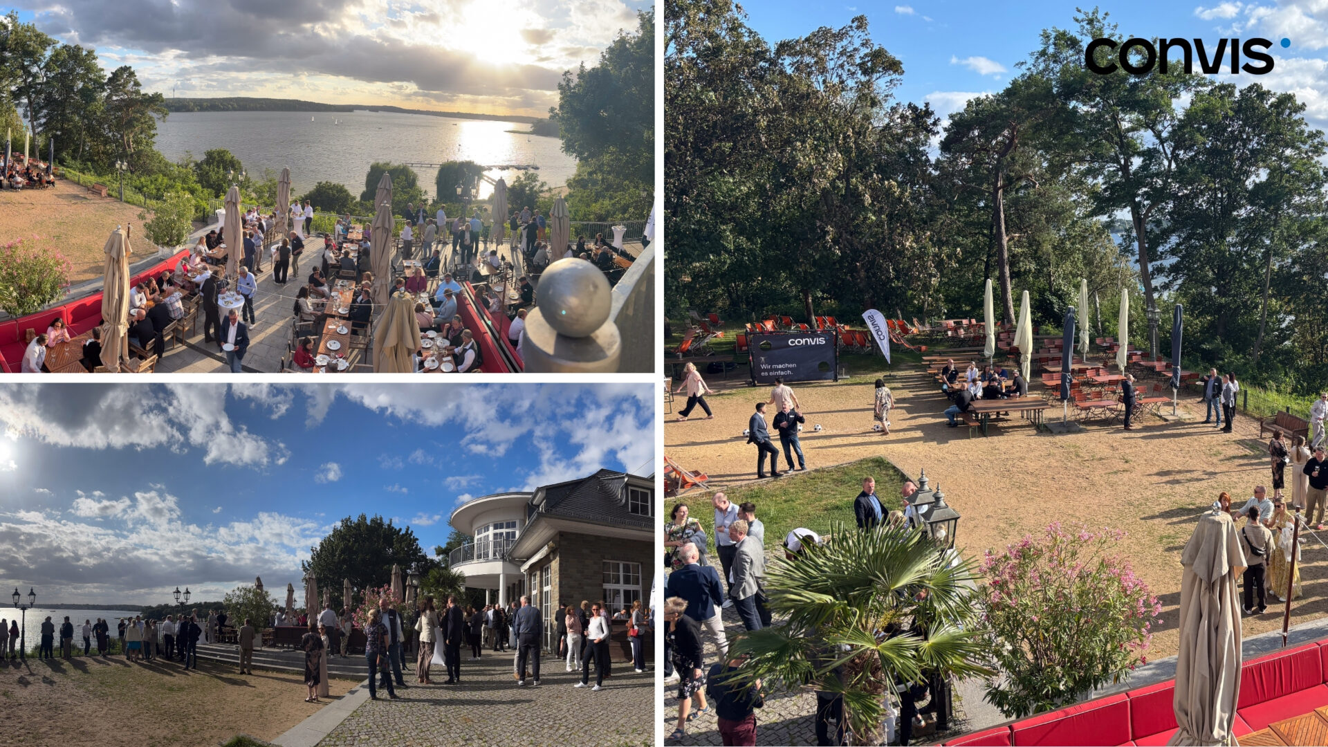 Networking-Event am Wasser: Teilnehmer genießen die Atmosphäre und den Ausblick bei Convis.